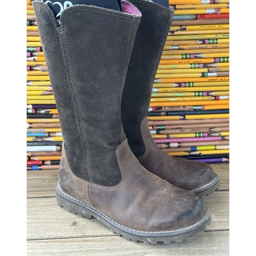Timberland Tall Girl's Riding Boots Brown Leather Kid's 12.5